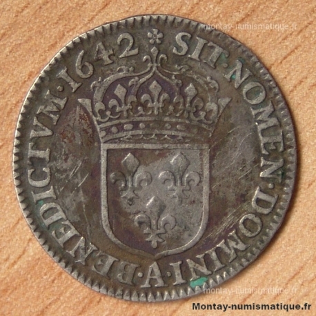 Louis XIII 1/12eme Ecu second poinçon de Warin 1642 A Rose, étoile ap REX