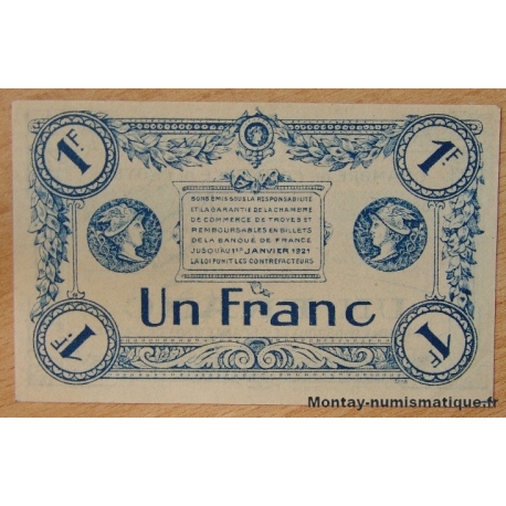 Troyes (10) 1 Franc Annulé Série 5 remboursable 01-01-1921.