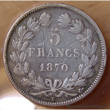 5 Francs Cérès sans légende 1870 K Bordeaux  ancre