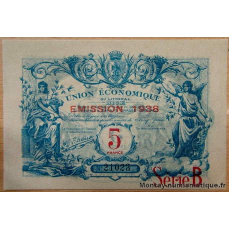 Nice (06) 5 Francs Union Economique du Littoral 1938 Série B