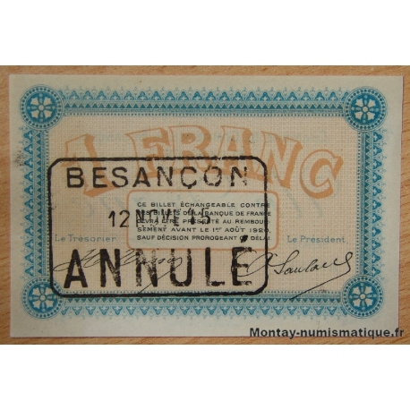 Besançon (25) 1 franc Annulé du 12 novembre 1915 Série AH 133