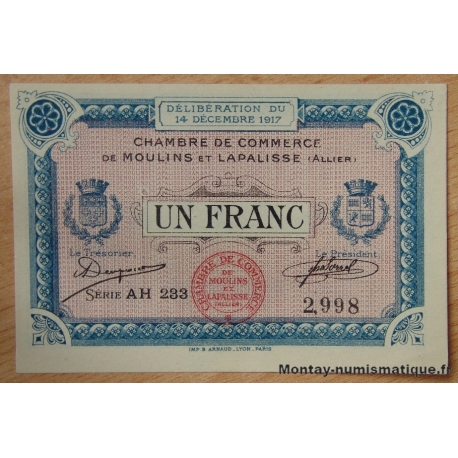 Moulins et Lapalisse (03) 1 Franc 14 décembre 1917 série AH 233