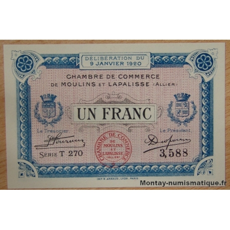 Moulins et Lapalisse (03) 1 Franc 9 janvier 1920 Série T 270