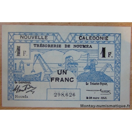 Nouvelle Calédonie - 1 Franc trésorerie Nouméa 1943