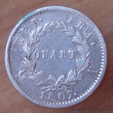 Quart de Franc 1807 A Tête de nègre.