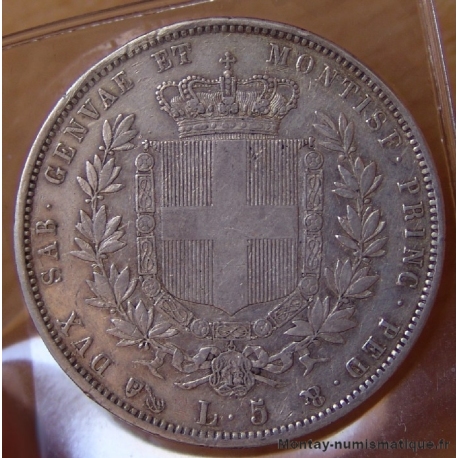 Royaume de Sardaigne 5 Lire Victor Emmanuel II 1851 P Gênes