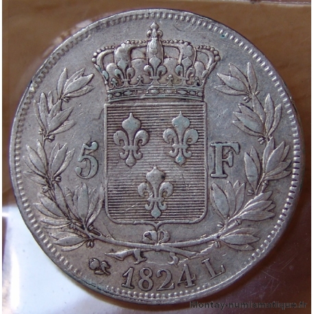 5 Francs Louis XVIII 1824 L Bayonne buste nu