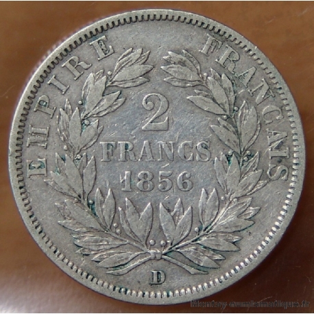 2 Francs Napoléon III 1856 D Lyon , tête nue. 
