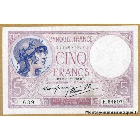 5 Francs Violet 26-10-1939 H.64907