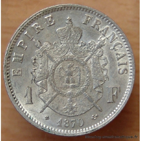 1 Franc Napoléon III tête laurée 1870 BB Strasbourg
