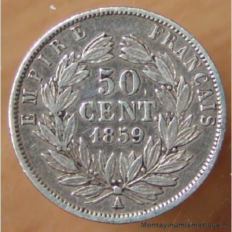 50 Centimes 1859 A - Napoléon III tête nue .