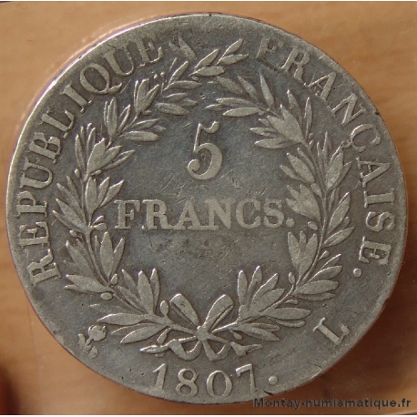 5 Francs Napoléon Empereur 1807 L Bayonne