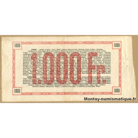 Aisne (02) et Ardennes (08) - Bon régional de 1000 Francs 1915