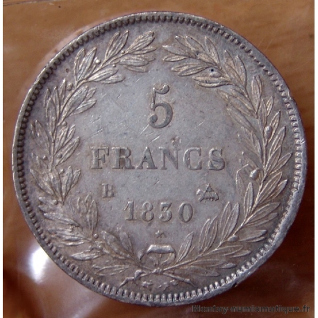 5 Francs Louis Philippe I tête nue 1830 B Rouen