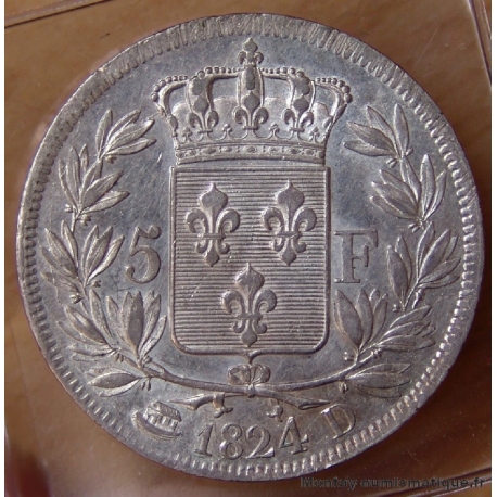 5 Francs Louis XVIII 1824 D Lyon buste nu