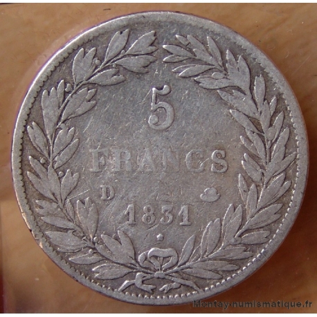 5 Francs Louis Philippe I tête nue 1831 D Lyon