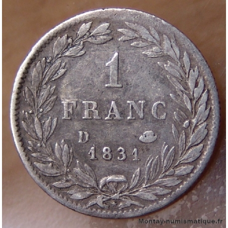 1 Franc Louis Philippe I 1831 D Lyon, tête nue.