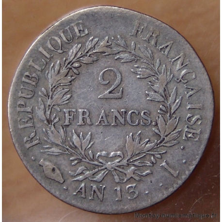 2 Francs Napoléon Empereur AN 13 I var (3 sur 2) Limoges