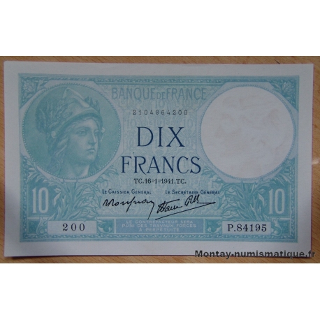10 Francs Minerve 16-1-1941 