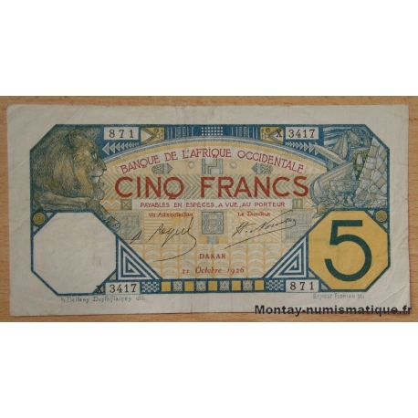 5 Francs Afrique Occidentale Dakar 21-10-1926  