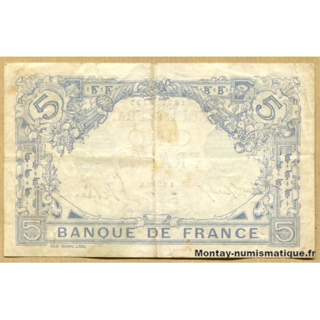 5 Francs Bleu 28 Août 1915 M.7494
