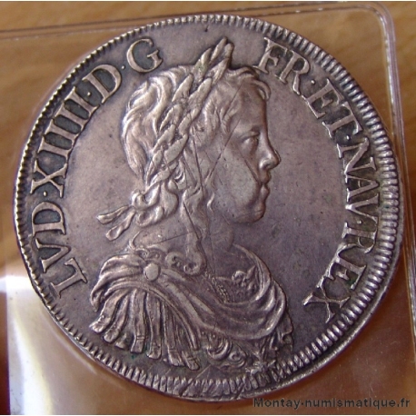 Louis XIV - Ecu 1647 G Poitiers  type à la mèche longue 