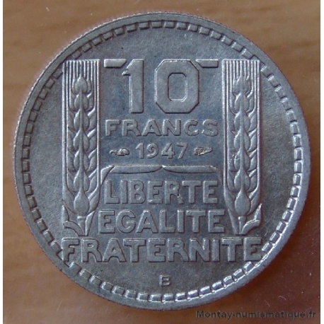 10 Francs Turin 1947 B grosse tête rameaux court