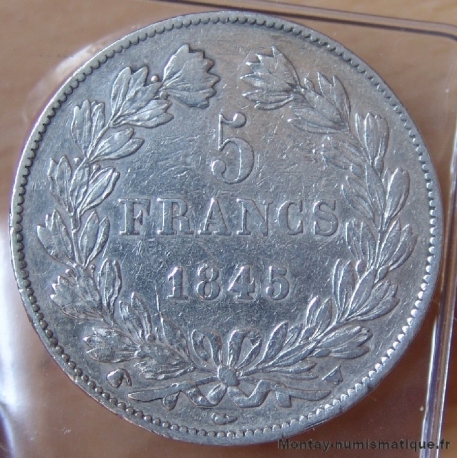 5 Francs 1845 W Lille Louis Philippe laurée 