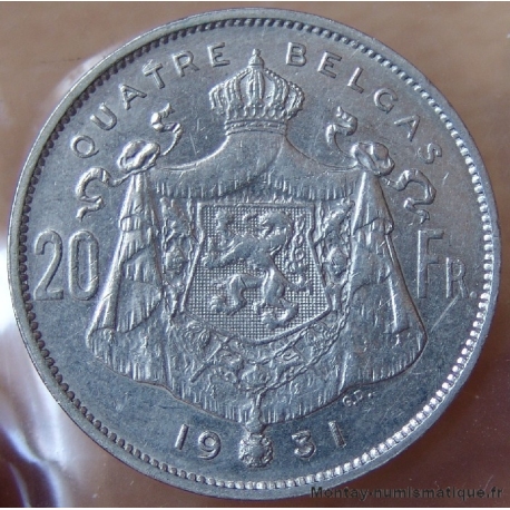 Belgique 20 Francs ou 4 Belgas  Albert 1 er 1931