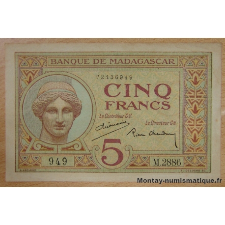 Madagascar - 5 Francs  Non daté (1937 )