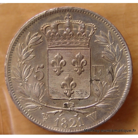 5 Francs Louis XVIII 1821 W Lille, buste nu
