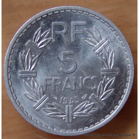 5 Francs Lavrillier 1945 B Beaumont-Le-Roger aluminium