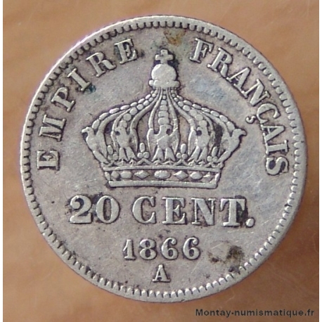 20 Centimes Napoléon III 1866 A Paris tête laurée