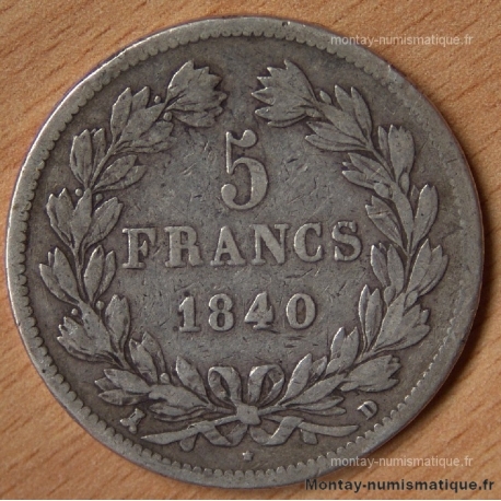 5 Francs Louis Philippe laurée 1840 D