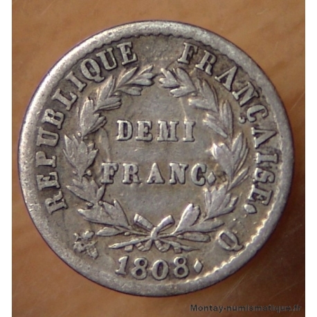 Napoléon I Demi Franc 1808 Q Perpignan - République Française. 