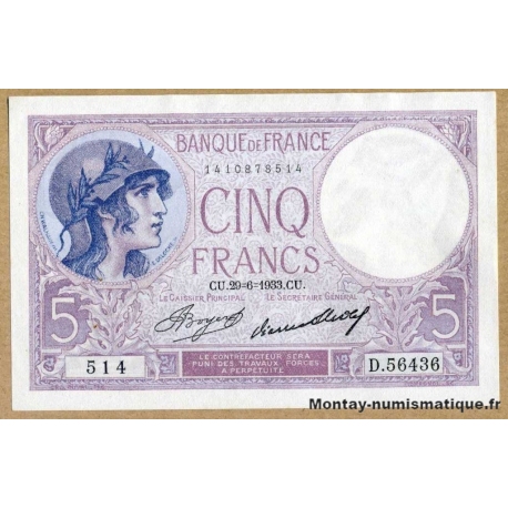 5 Francs Violet 29-6-1933 D.56436