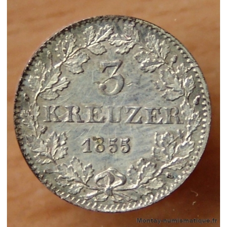 Allemagne Francfort 3 Kreuzer 1855 - Ville libre de Francfort