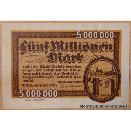 Allemagne - 5 Million Mark CREFELD 1923