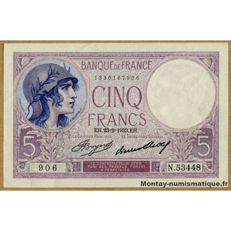 5 Francs Violet 23-2-1933 N.53448