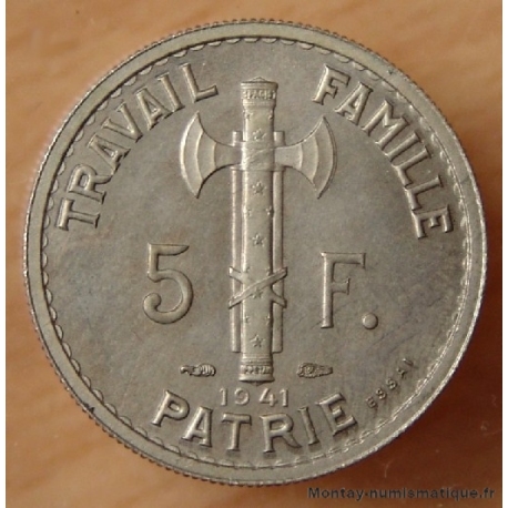 5 Francs Pétain 1941 Essai 5 étroit type III- ETAT FRANÇAIS  