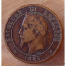 Napoléon III Dix centimes 1863 K Bordeaux, tête laurée.