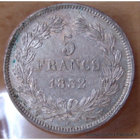 5 Francs Louis Philippe 1832 W Lille, tête laurée.