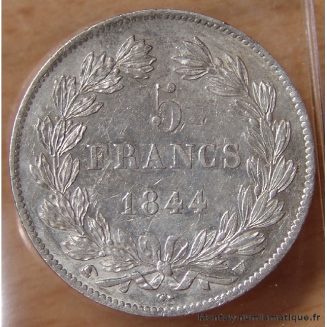 5 Francs Louis Philippe 1844 W Lille,tête laurée