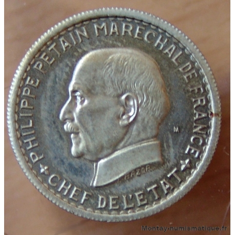 5 Francs Pétain 1941 Essai non magnétique- Type avec M en relief derrière la tête.