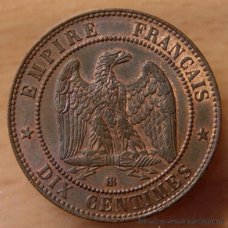 Dix centimes Napoléon III 1862 BB Strasbourg, tête laurée. .