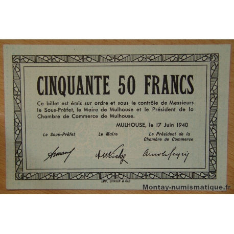 Mulhouse (68) 50 Francs 17 juin 1940 série B 