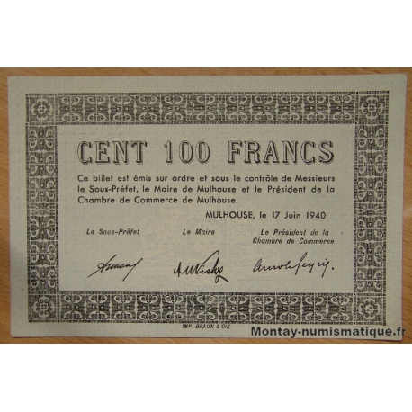 Mulhouse (68) 100 Francs 17 juin 1940 série C