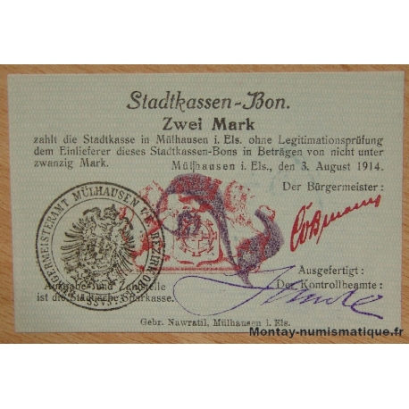 Allemagne - Mülhausen (Mulhouse) 2 mark Stadtkassen-Bon 3-08-1914