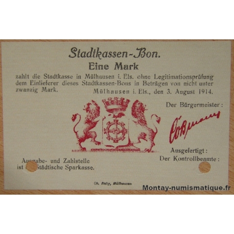 Allemagne - Mülhausen (Mulhouse) 1 mark Stadtkassen-Bon 3-08-1914