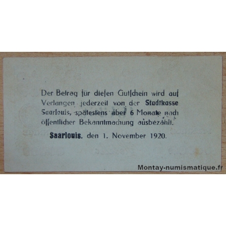 Allemagne - Saarlouis 50 Pfennig 01 Novembre 1920  